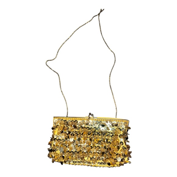 Handbags - Gold Sequin & Beaded Evening Clutch with Chain Strap
